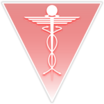 Triangular shape with swirling patterned symbol indicating search and rescue organization.