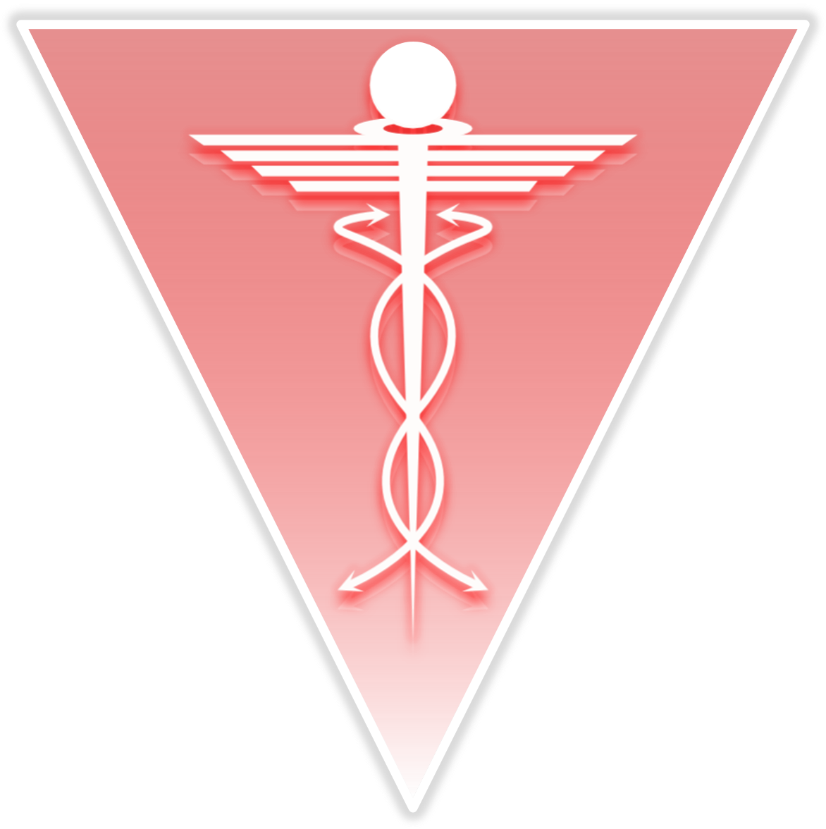 Triangular shape with swirling patterned symbol indicating search and rescue organization.
